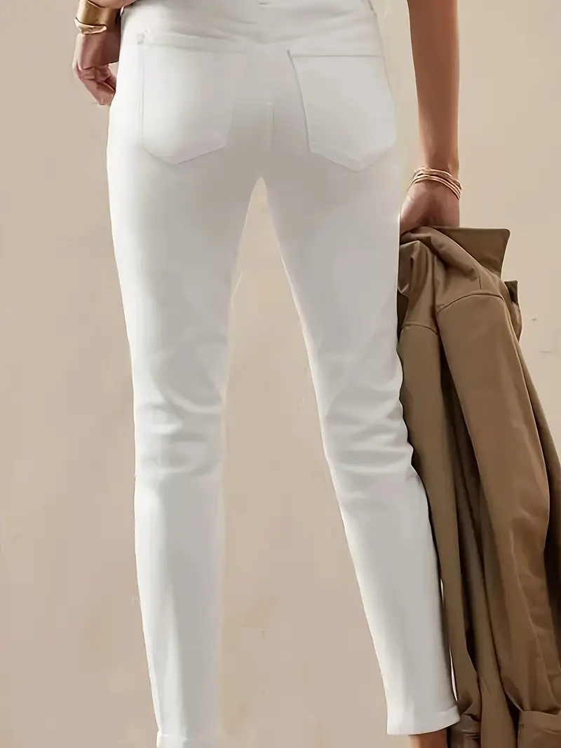 Düz Parça Yüksek Bel Beyaz Kadın Jean Pantolon 