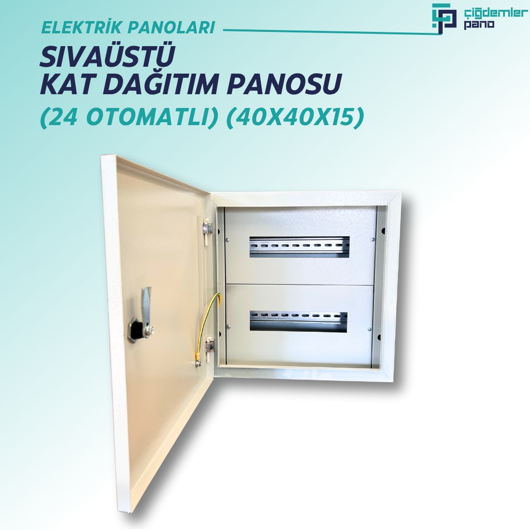 Sıva Üstü Kat Dağıtım Panosu | Duvar Tipi Sac Elektrik Panosu – 24 Otomatlı – 40x40x15 cm