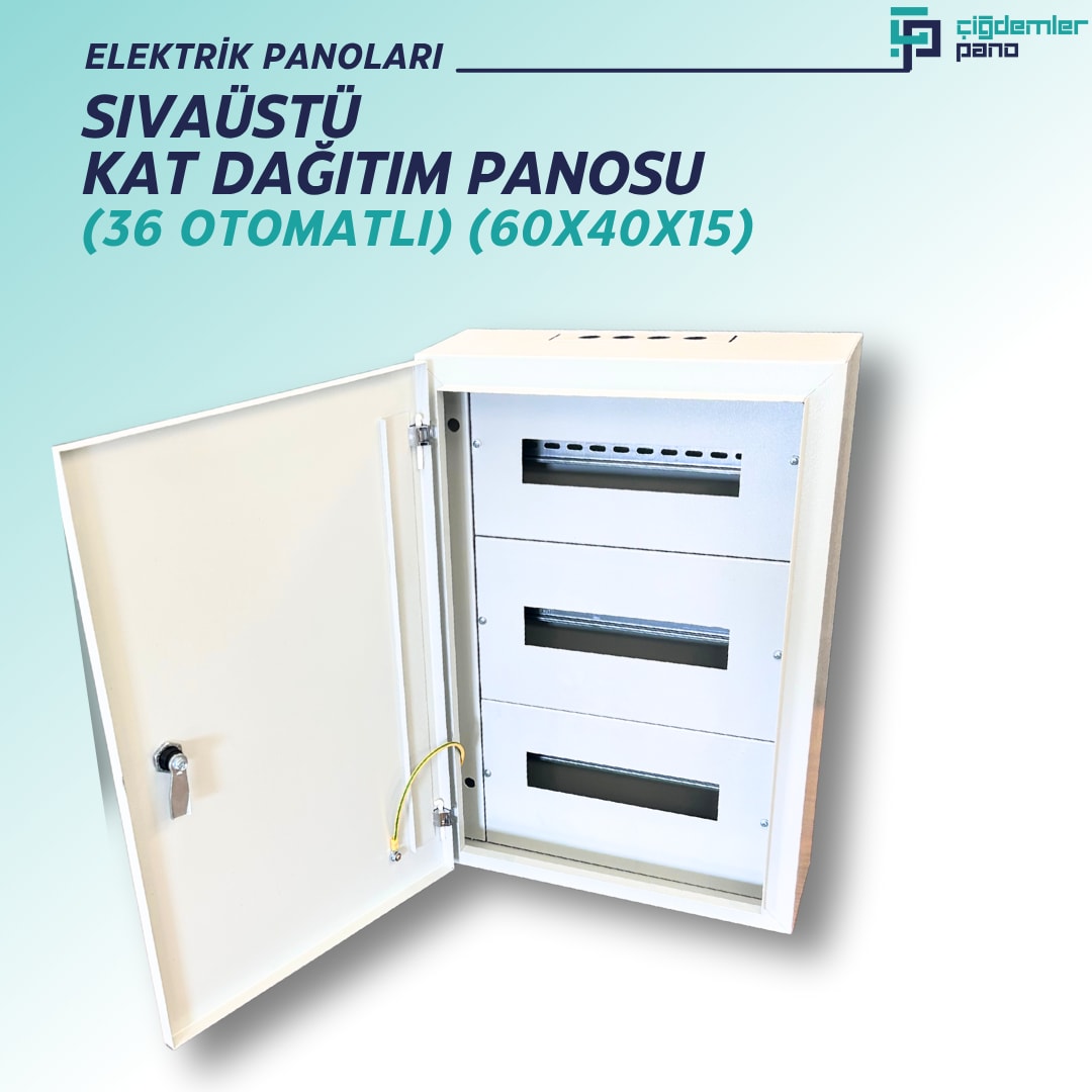 Sıva Üstü Kat Dağıtım Panosu | Duvar Tipi Sac Elektrik Panosu – 36 Otomatlı – 60x40x15 cm