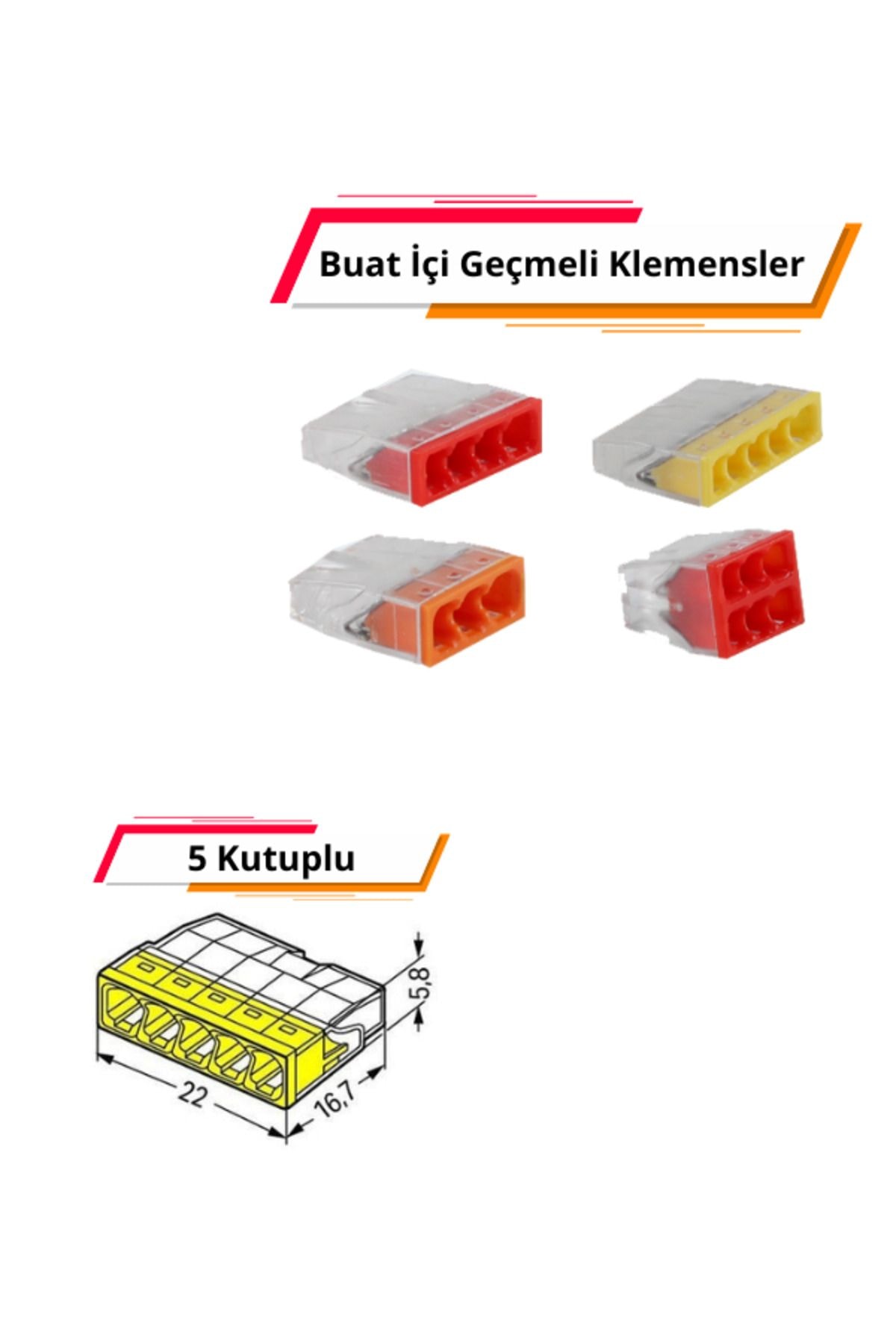 5 Kutuplu Buat İçi Geçmeli Klemens - 100 adet Paket - EU-205