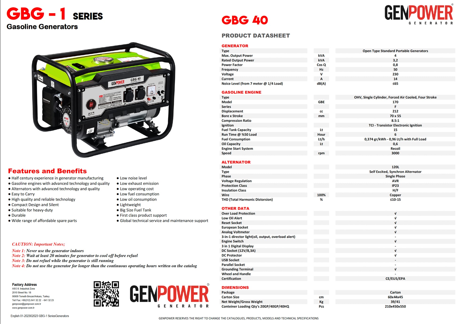 GenPower GBG 40 – 4 kVA Benzinli Portatif Jeneratör | İpli Çalıştırmalı Monofaze 230 V