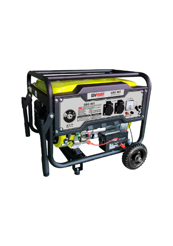 GenPower GBG 40E – 4 kVA Benzinli Portatif Jeneratör | Monofaze, Marşlı + İpli, Tekerlekli, Akülü