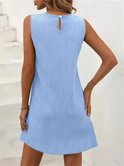 Özel Kumaş Drapeli Askılı Mavi Uzun Elbise 