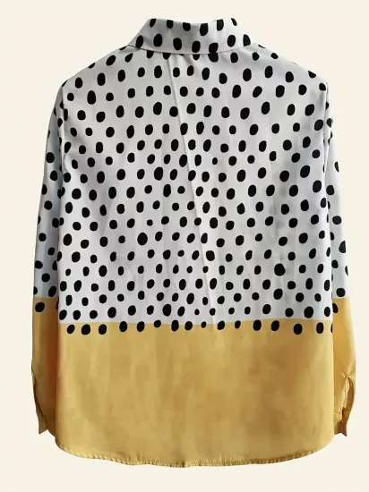 Kısa Kollu Nokta Desenli Sarı Kadın Gömlek